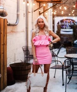 Do + Be Women's Clothing Strapless Ruffle Top Pink Mini Dress