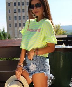 Peach Love California Striped Sunkissed Cropped Tee