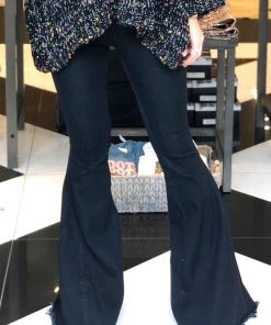 Newbury Kustom Super Flare Stretchy Denim Jeans - Black Women's Clothing