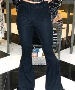 Newbury Kustom Super Flare Stretchy Denim Jeans - Black Women's Clothing