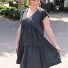 Peach Love California Tailgate Babe V-Neck Frill Dress - Charcoal