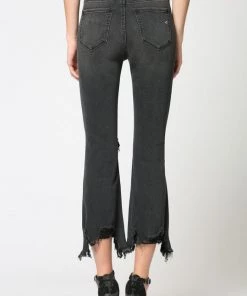 Hidden Talon Black Distressed Hem Cropped Flare Jeans Women's Clothing