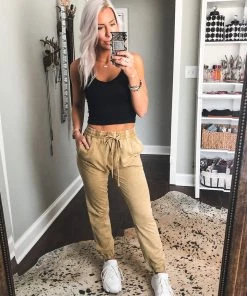 Le Lis Women's Clothing Tan Acid Wash Rhinestone Two Piece Jogger Set