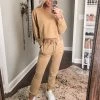 Le Lis Women's Clothing Tan Acid Wash Rhinestone Two Piece Jogger Set