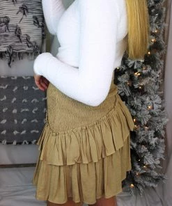 Do + Be Tan Asymmetrical Smocked Skirt