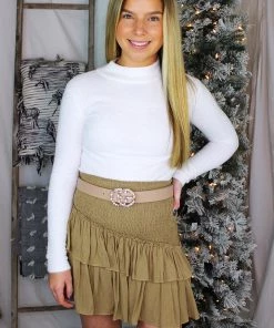 Do + Be Tan Asymmetrical Smocked Skirt