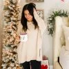 First Love Women's Clothing Tan Brushed Knit Oversized Sweater