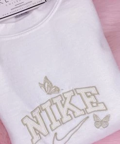 Vintage Distressed Tan Butterfly Crewneck Sweatshirt Women's Clothing