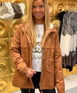 Love Tree Tan Fleece Lined Parka Coat Women's Clothing