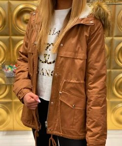 Love Tree Tan Fleece Lined Parka Coat Women's Clothing