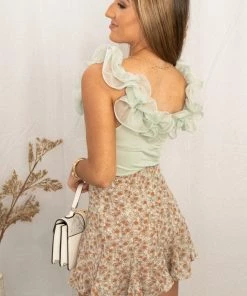 Dress Forum Tan Floral Flared Mini Skirt Women's Clothing