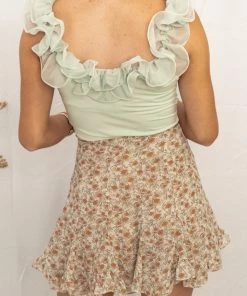 Dress Forum Tan Floral Flared Mini Skirt Women's Clothing