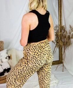 Crescent Women's Clothing Tan Leopard Plush Pajama Pants 10 Crescent Women's Clothing Tan Leopard Plush Pajama Pants