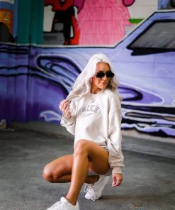 Vintage Distressed Women's Clothing Tan Street Style Crewneck Sweatshirt