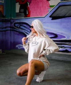 Vintage Distressed Women's Clothing Tan Street Style Crewneck Sweatshirt