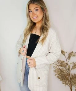 Gilli Tan Striped Button Up Blazer Jacket Women's Clothing