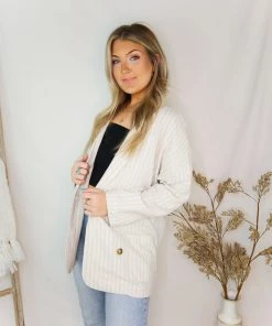 Gilli Tan Striped Button Up Blazer Jacket Women's Clothing