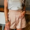 Glam Tan Zebra Print High Waisted Shorts Women's Clothing