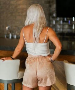 Glam Tan Zebra Print High Waisted Shorts Women's Clothing