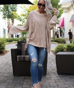 GiGio Women's Clothing Tan Star Pattern Oversized Sweater