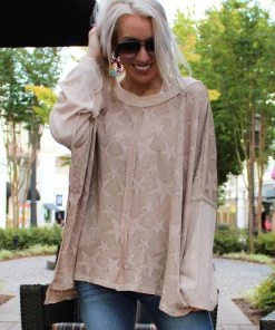 GiGio Women's Clothing Tan Star Pattern Oversized Sweater