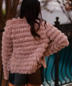 Blue Blush Taupe Bell Sleeve Furry Cropped Jacket Women's Clothing