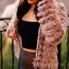 Blue Blush Taupe Bell Sleeve Furry Cropped Jacket Women's Clothing