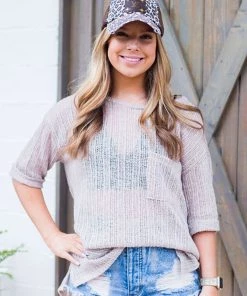 Hopely Women's Clothing Taupe Knit Light Weight Sweater