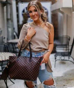 Glam Taupe One Shoulder Tie Blouse