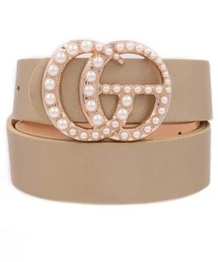 Art Box Taupe Pearl Studded G Belt