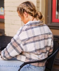 Timing Taupe And Black Cropped Plaid Jacket