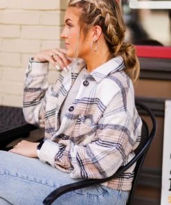 Timing Taupe And Black Cropped Plaid Jacket