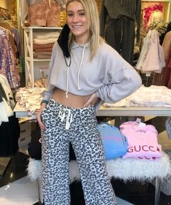 Bibi Women's Clothing French Terry Leopard Print Pajama Pants