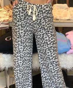 Bibi Women's Clothing French Terry Leopard Print Pajama Pants