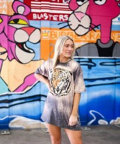 New Vintage Women's Clothing Tiger Lightning Bolt Acid Graphic Tee