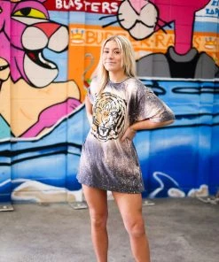New Vintage Women's Clothing Tiger Lightning Bolt Acid Graphic Tee