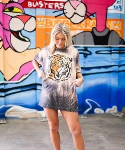 New Vintage Women's Clothing Tiger Lightning Bolt Acid Graphic Tee