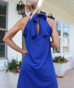 2HEARTS Time And Place Blue Halter Neck Dress Women's Clothing