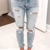 Euina Tobi High Rise Distressed Mom Jeans - Light Wash