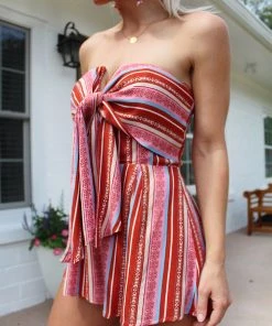 Blue Blush Touch The Sky Red And Blue Strapless Romper Women's Clothing 12 Blue Blush Touch The Sky Red And Blue Strapless Romper Women's Clothing