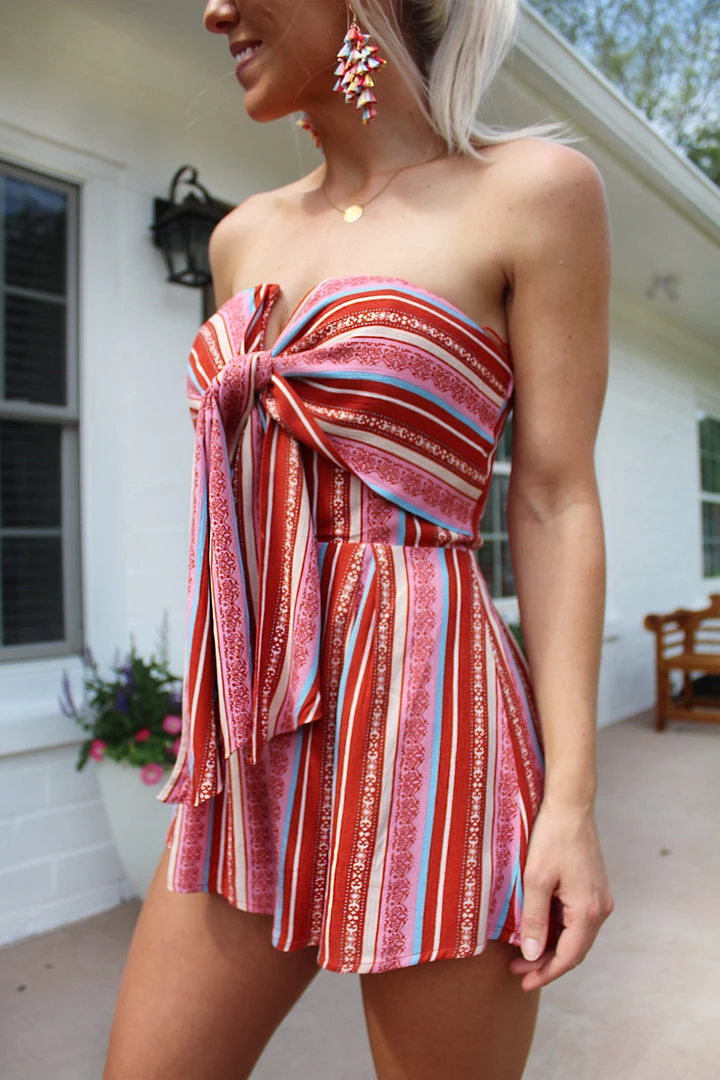 Blue Blush Touch The Sky Red And Blue Strapless Romper Women's Clothing 7 Blue Blush Touch The Sky Red And Blue Strapless Romper Women's Clothing