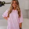 Vintage Distressed Women's Clothing Baby Pink Rhinestone Star Band Tee