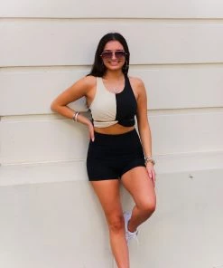 Mono B Two Toned Twisted Sports Bra Women's Clothing