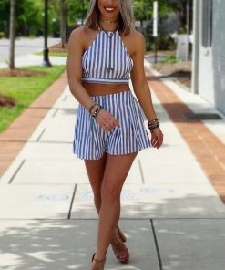 Favlux Women's Clothing Weekend In Miami Striped Crop Top And Shorts Two Piece Set - Blue And White 10 Favlux Women's Clothing Weekend In Miami Striped Crop Top And Shorts Two Piece Set - Blue And White