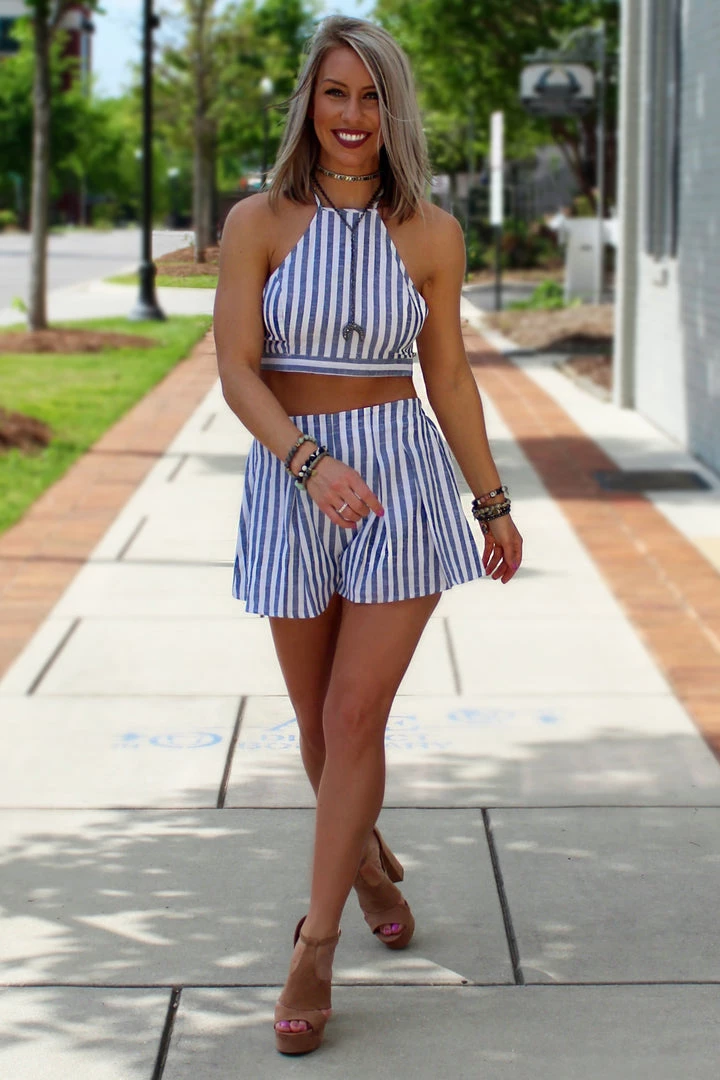 Favlux Women's Clothing Weekend In Miami Striped Crop Top And Shorts Two Piece Set - Blue And White 6 Favlux Women's Clothing Weekend In Miami Striped Crop Top And Shorts Two Piece Set - Blue And White