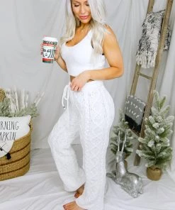 POL White Cable Knit Lounge Pants
