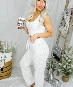 POL White Cable Knit Lounge Pants