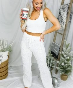 POL White Cable Knit Lounge Pants