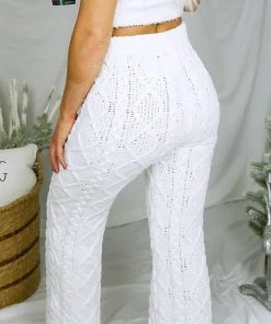 POL White Cable Knit Lounge Pants