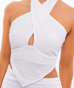 Le Lis Women's Clothing White Criss Cross Halter Top